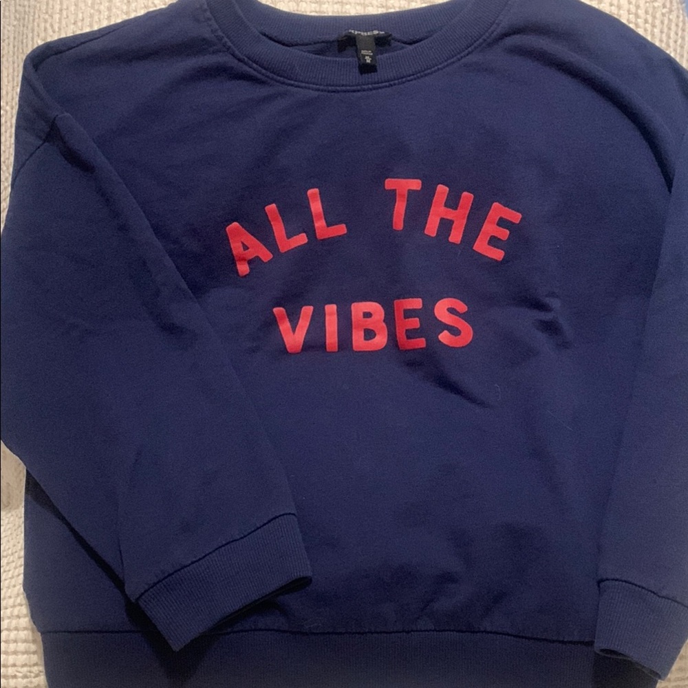 Womens 's Blue crew sweatshirt with Red Lettering